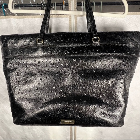 ♠️ Kate Spade Harmony Valencia Road Ostrich Texture Leather Tote Bag Bow Black - Picture 2 of 7